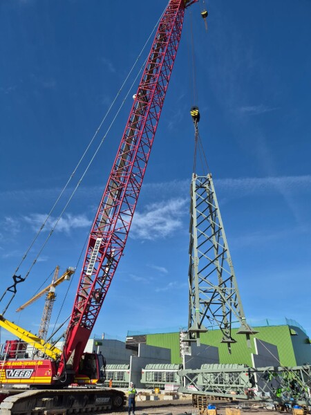 Start of steel portal installation