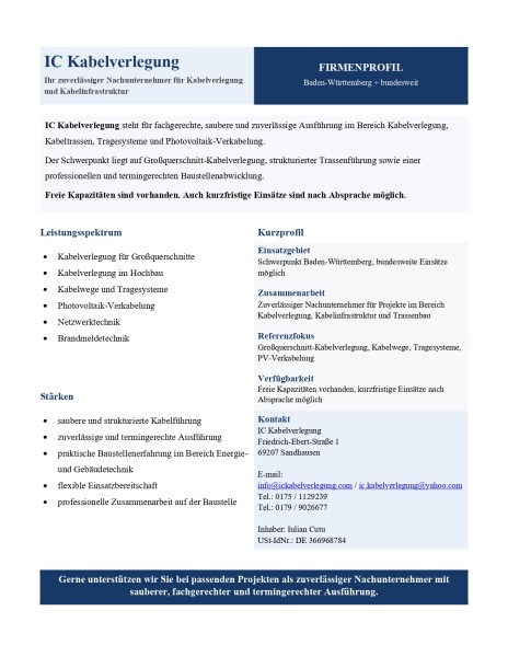 IC Kabelverlegung Firmenprofil